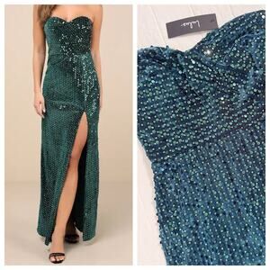 Lulus Sparkle Emerald Green Velvet Sequin Maxi Dress XS. Formal. NEW. $98 MSRP
